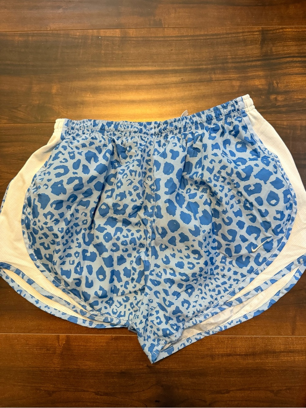 Nike Blue Leopard Print Athletic Shorts with White Panels